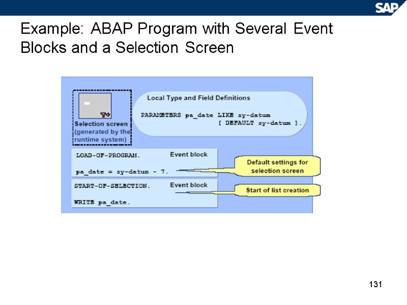 131 Example: ABAP Program with Several Event Blocks and a Selection Screen